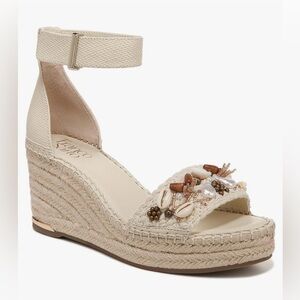 Franco Sarto Cream Espadrille Wedge Sandals Shell Detail Summer Size 9.5